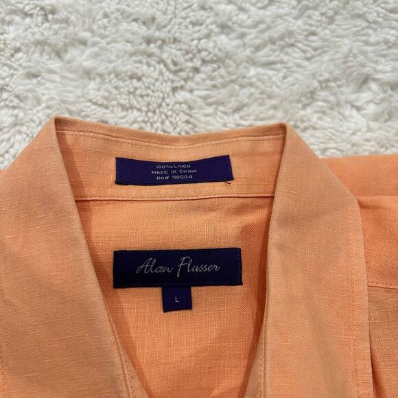 Alan Flusser Men's Linen Shirt Orange Button Up Short Sleeve VGC Sz L - Picture 6 of 6